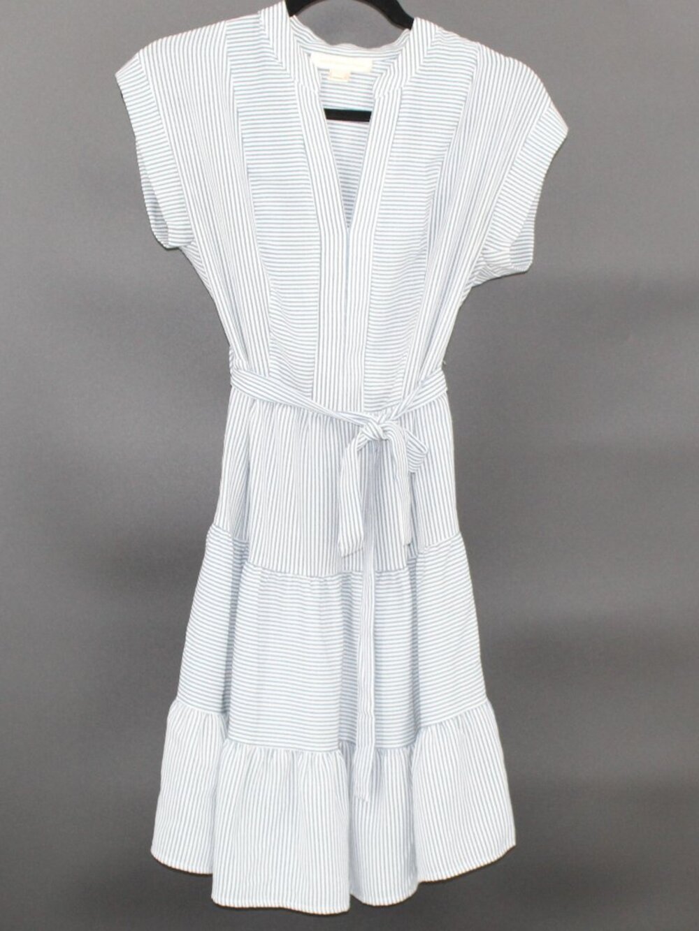 Gray and White Striped Summer Midi Dress Sz Small Casual Monteau Los Angeles